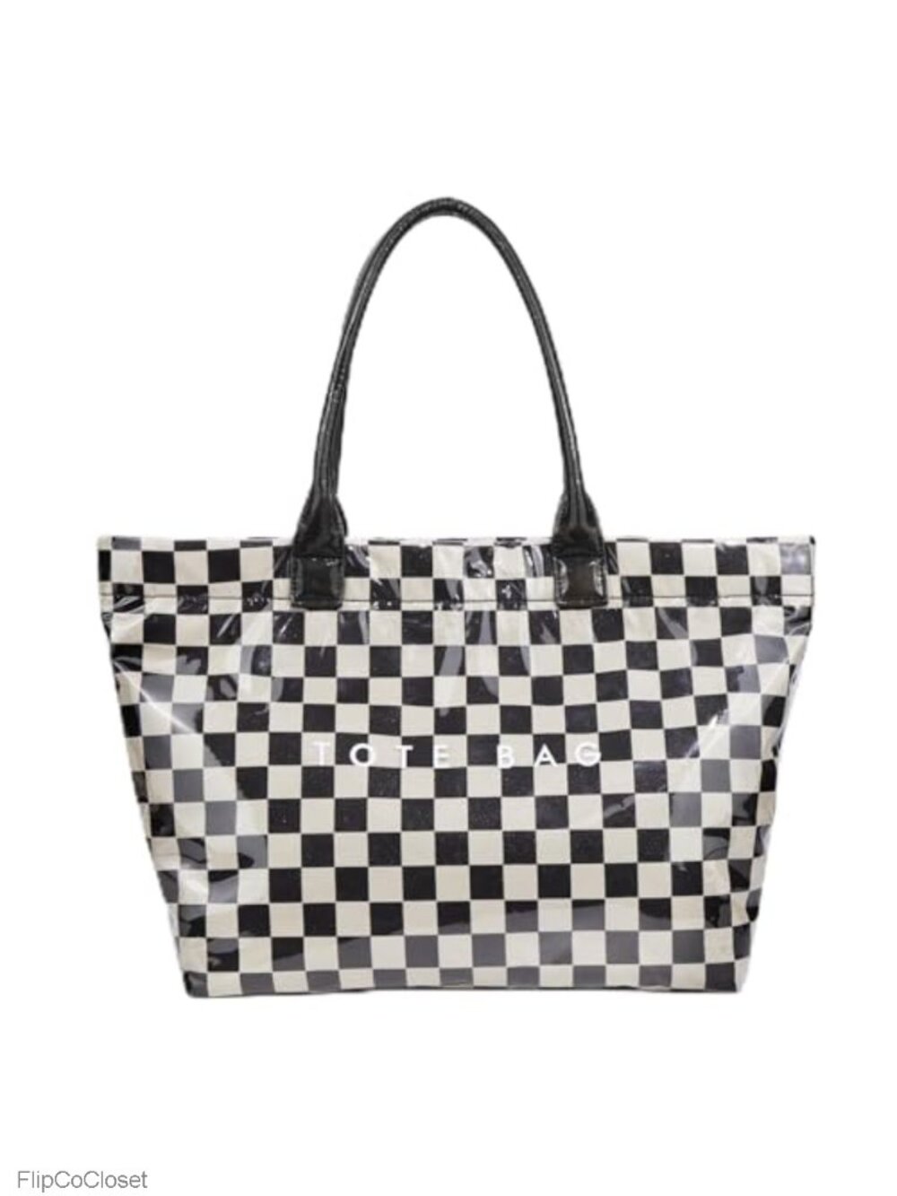 Checkered Tote Bag Large Waterproof PVC Shoulder Bag Zip